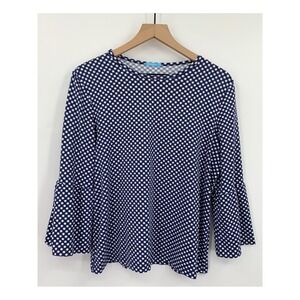 J McLaughlin Shirt Womens Large Blue Gingham Bell Sleeve Catalina Cloth